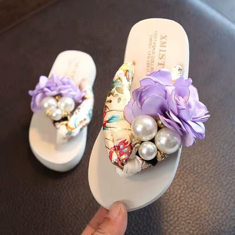 Summer New Non-Slip Children'S Flip-Flops Girls Fashion Beach Shoes Pinch Sandals Female Flowers Slippers Women Wear