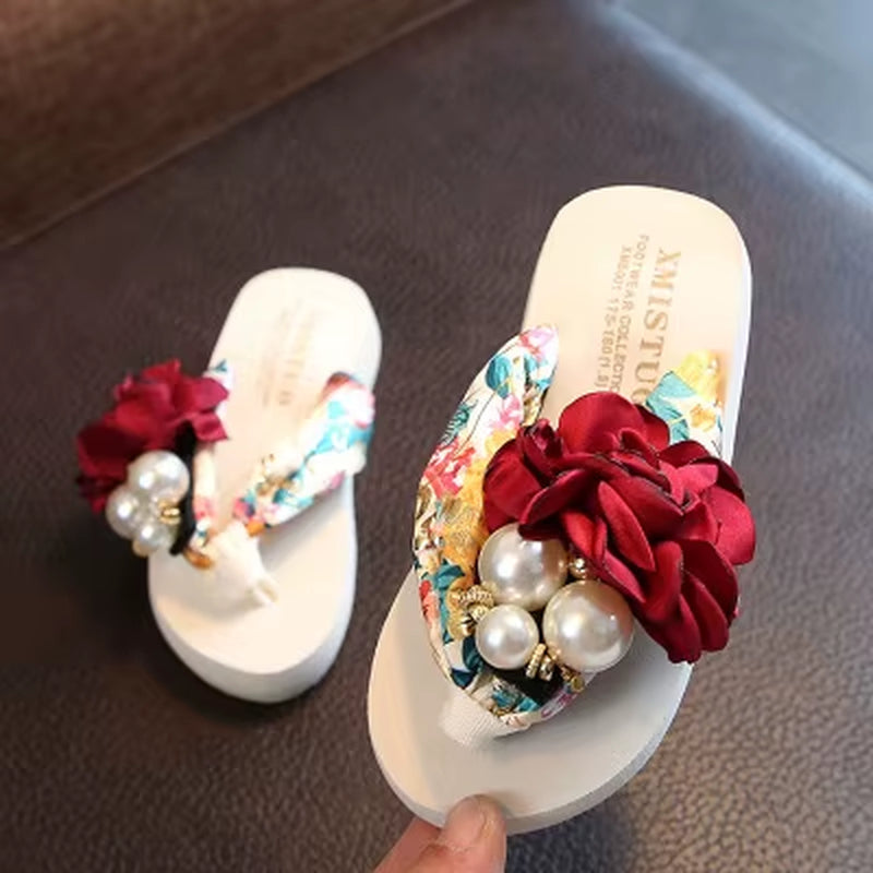 Summer New Non-Slip Children'S Flip-Flops Girls Fashion Beach Shoes Pinch Sandals Female Flowers Slippers Women Wear