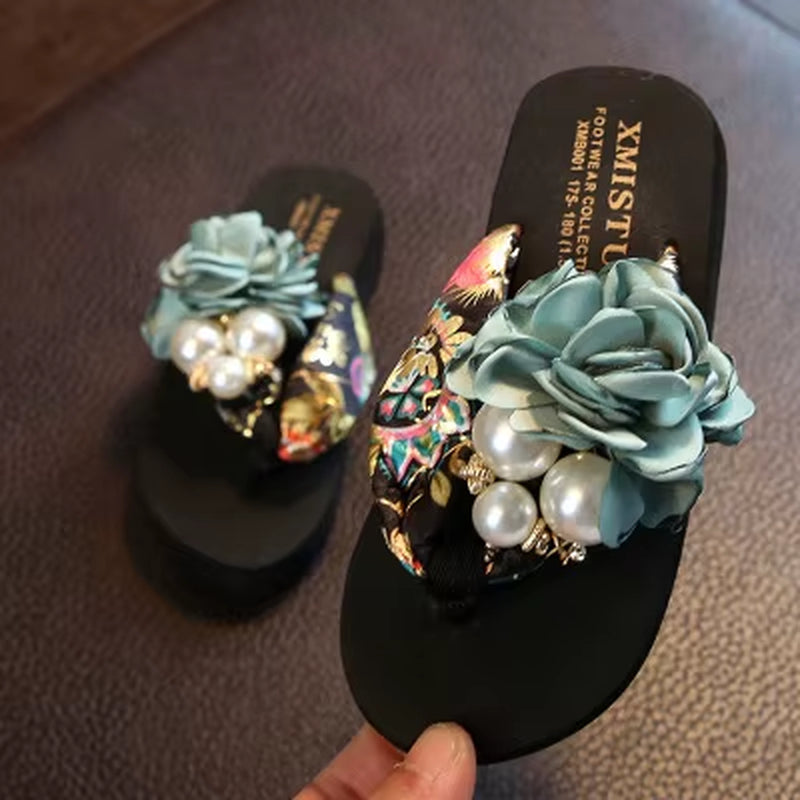 Summer New Non-Slip Children'S Flip-Flops Girls Fashion Beach Shoes Pinch Sandals Female Flowers Slippers Women Wear