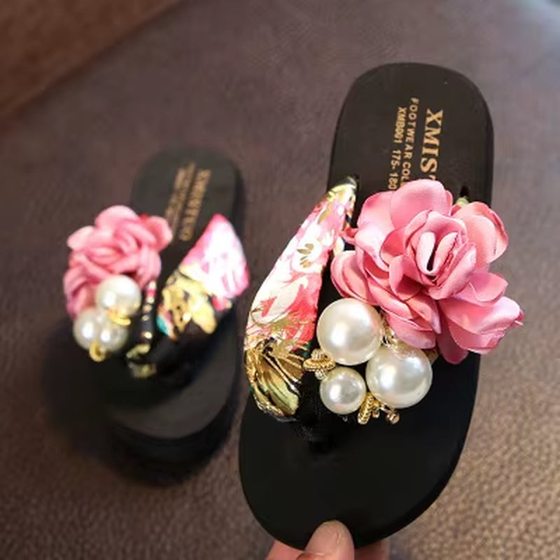 Summer New Non-Slip Children'S Flip-Flops Girls Fashion Beach Shoes Pinch Sandals Female Flowers Slippers Women Wear