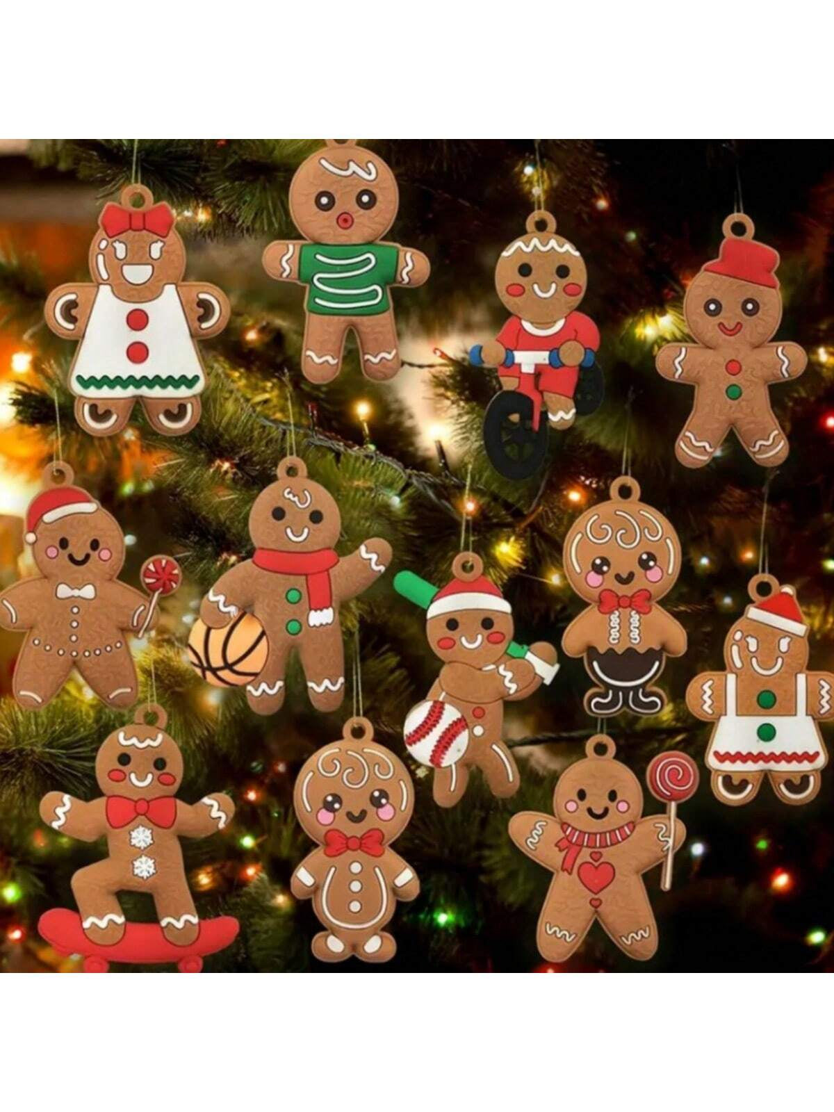 12Pcs Lovely Gingerbread Man Pendant Set - for Christmas and Thanksgiving Decoration, Festival Gift Packaging,Christmas