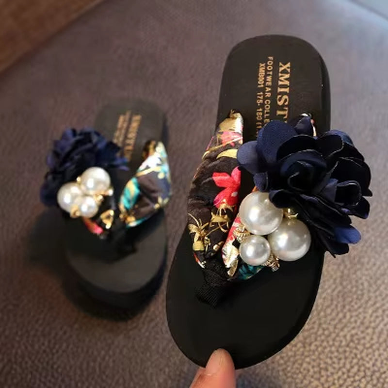Summer New Non-Slip Children'S Flip-Flops Girls Fashion Beach Shoes Pinch Sandals Female Flowers Slippers Women Wear