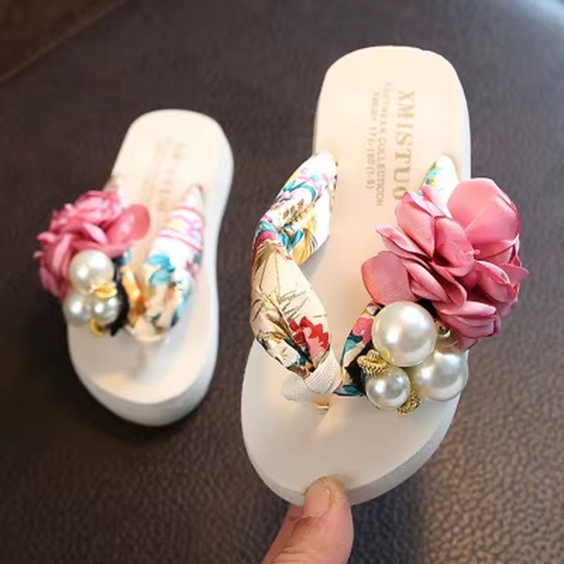 Summer New Non-Slip Children'S Flip-Flops Girls Fashion Beach Shoes Pinch Sandals Female Flowers Slippers Women Wear