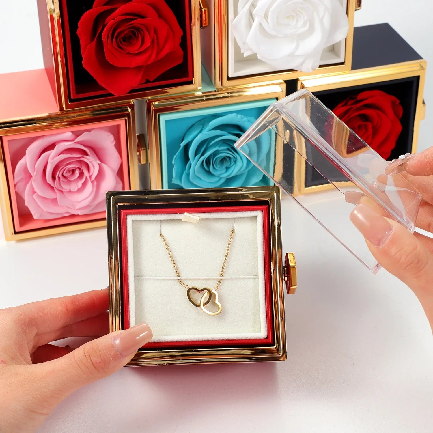 Bestselling Crazy Deals！ Rose Box Engraved Heart Necklace, Eternally Preserved, Dropshipping