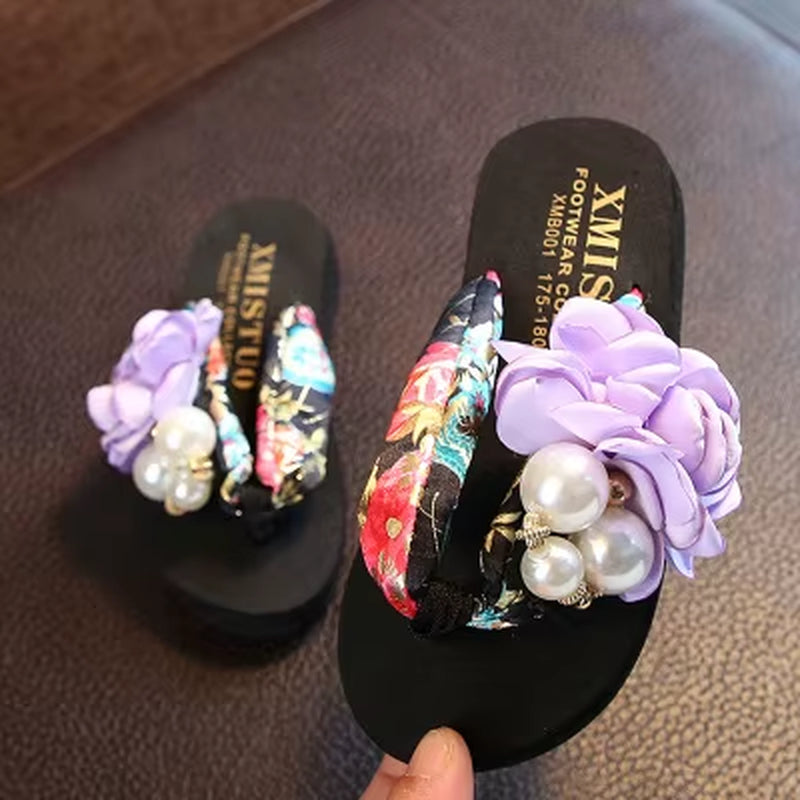 Summer New Non-Slip Children'S Flip-Flops Girls Fashion Beach Shoes Pinch Sandals Female Flowers Slippers Women Wear
