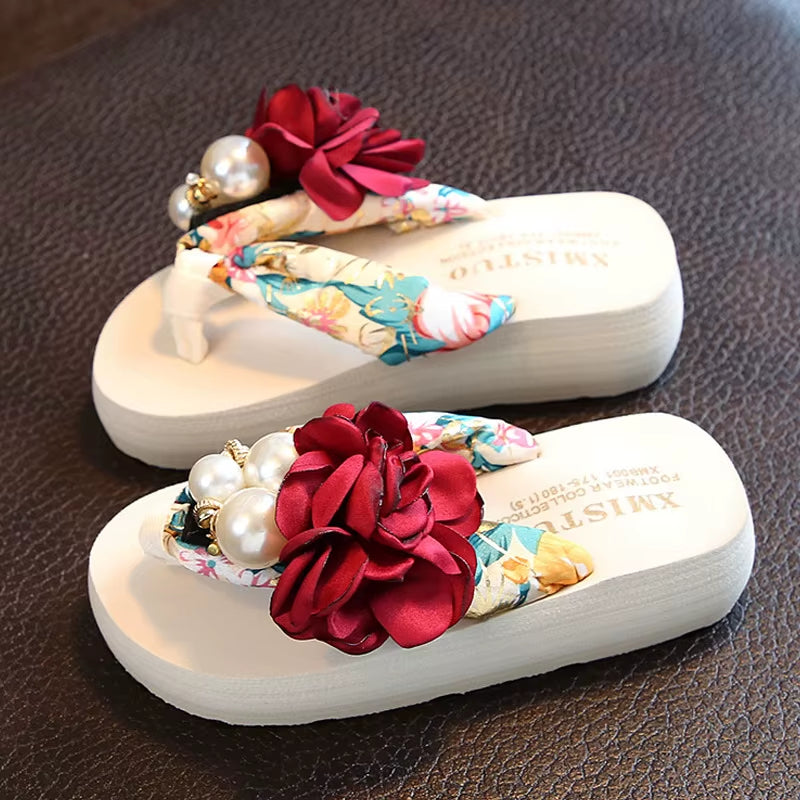 Summer New Non-Slip Children'S Flip-Flops Girls Fashion Beach Shoes Pinch Sandals Female Flowers Slippers Women Wear