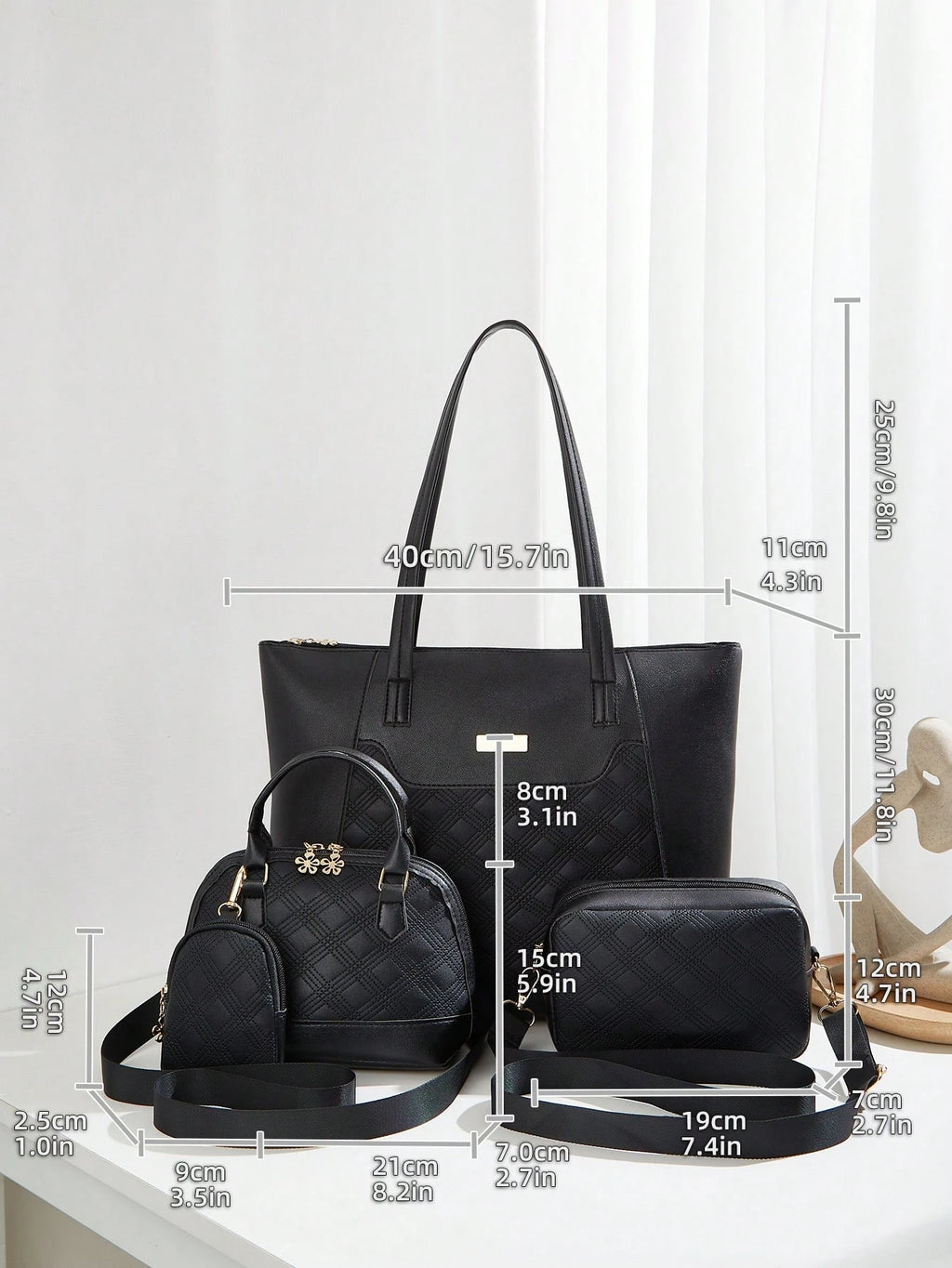 4Pcs Women'S Travel Set Four Pieces: Fashionable Rhinestone Pressed Crossbody Bag,Solid Color Tote,Large Capacity Handbag,Shoulder Camera Bag,School Bag Set,Portable,Classic Casual,Business Casual,For Teen Girls Women College Students,White-Collar Workers,College,Perfect for Office,Elementary School, School Bag with Pouch for Women