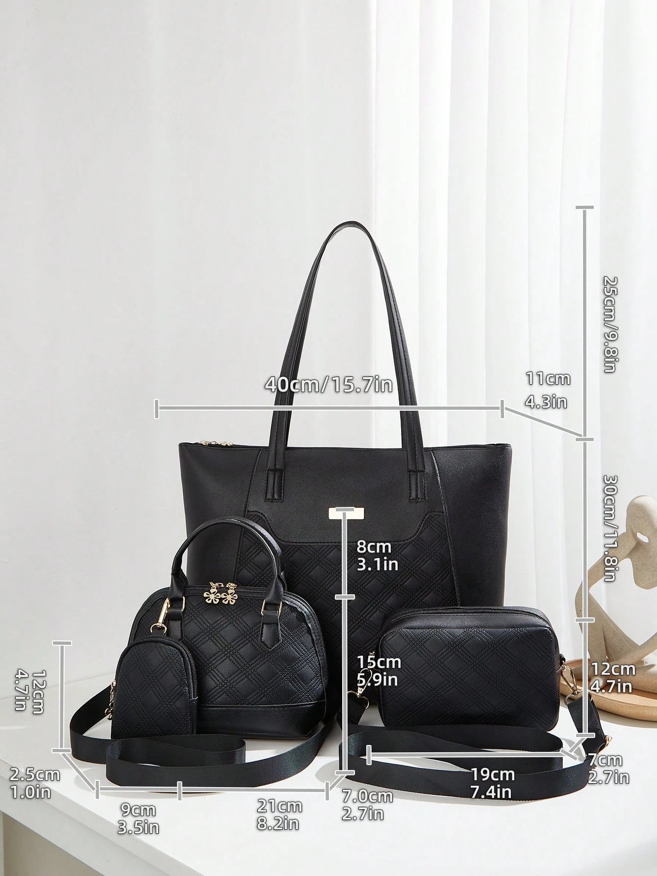 4Pcs Women'S Travel Set Four Pieces: Fashionable Rhinestone Pressed Crossbody Bag,Solid Color Tote,Large Capacity Handbag,Shoulder Camera Bag,School Bag Set,Portable,Classic Casual,Business Casual,For Teen Girls Women College Students,White-Collar Workers,College,Perfect for Office,Elementary School, School Bag with Pouch for Women